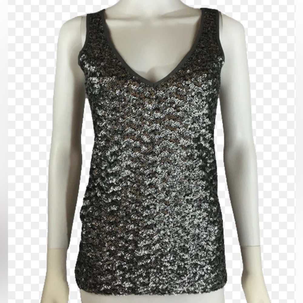 Banana Republic black deep v-neck sequin tank EUC Sz S